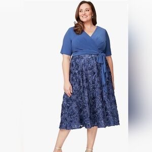 Alex Evenings Tea Length Dress with Rosette Details 18 W